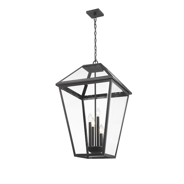 Talbot 4 Light Outdoor Chain Mount Ceiling Fixture, Black & Clear Beveled